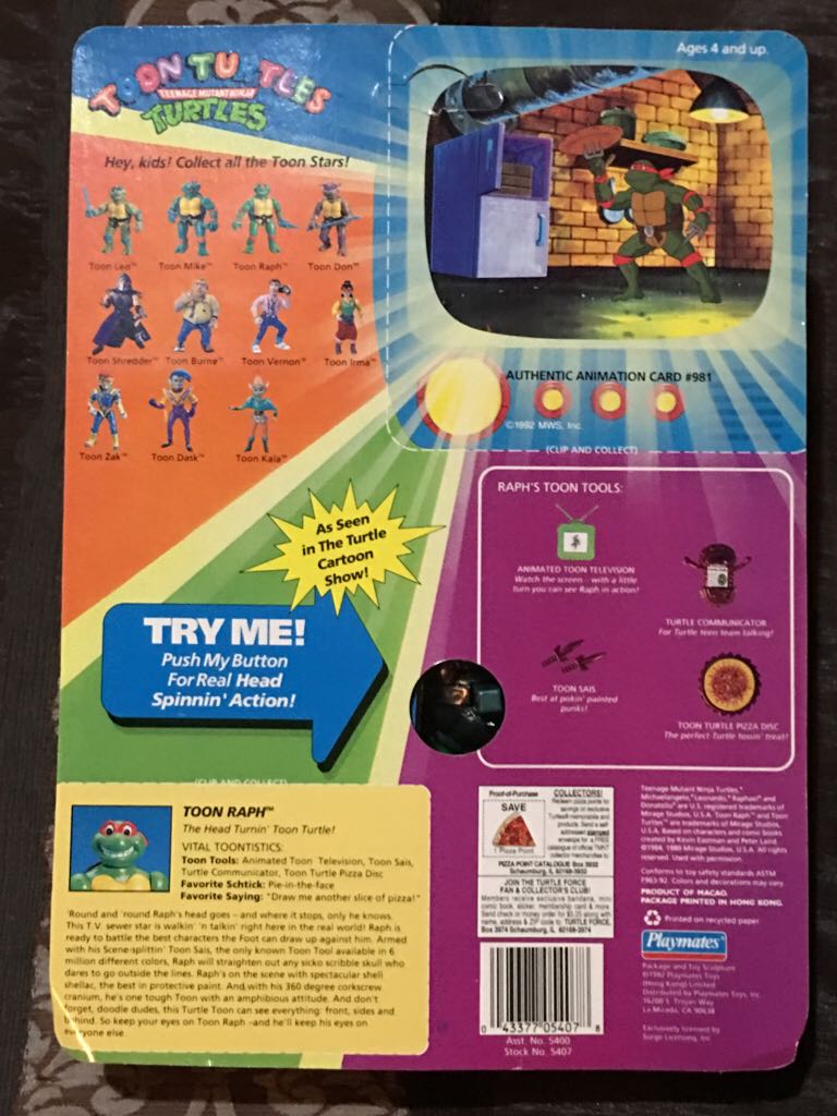 Toon Raph (No Checklist) - Playmates Toys (Teenage Mutant Ninja Turtles (1993)) action figure collectible [Barcode 043377054078] - Main Image 2