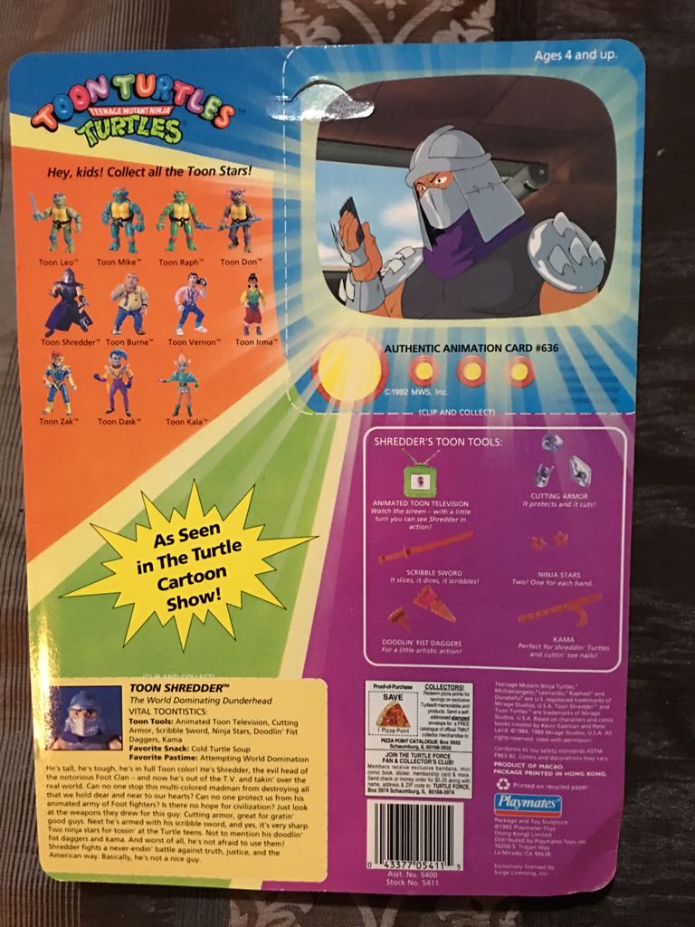 Toon Shredder (W/ Checklist) - Playmates (Teenage Mutant Ninja Turtles (1993)) action figure collectible [Barcode 043377054115] - Main Image 2