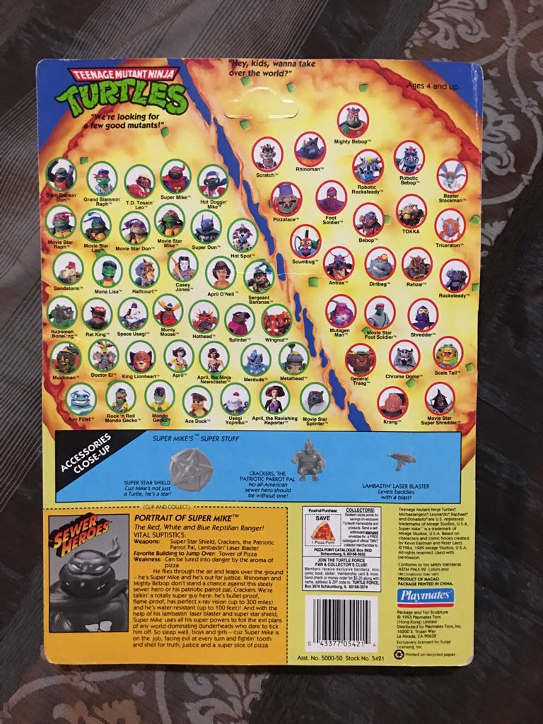Super Mike (W/ Purple Accessories, Coin And Card) - Playmates Toys (Teenage Mutant Ninja Turtles (1994)) action figure collectible [Barcode 043377054214] - Main Image 2