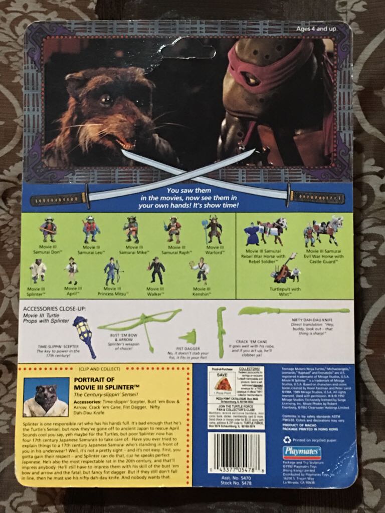 Movie III Splinter - Playmates Toys (Teenage Mutant Ninja Turtles (1992)) action figure collectible [Barcode 043377054788] - Main Image 2