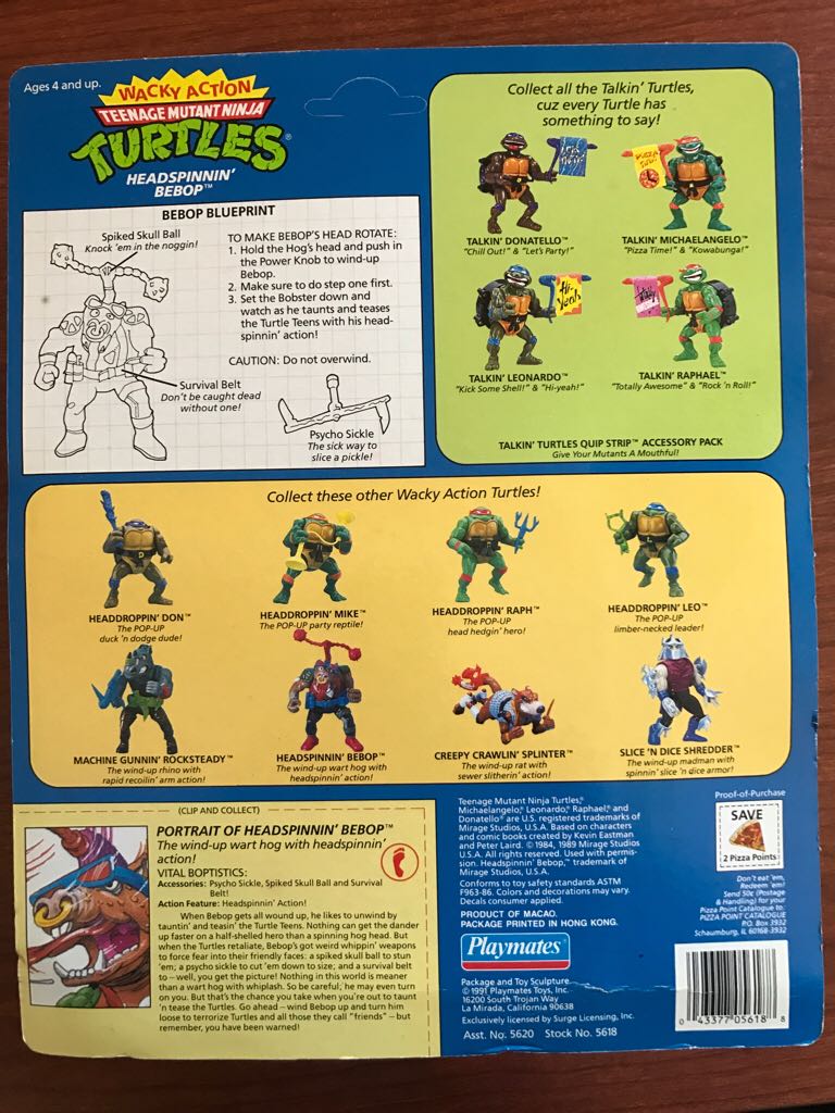 Wacky Action Headspinnin’ Bebop (12 Back) - Playmates (Teenage Mutant Ninja Turtles) action figure collectible [Barcode 043377056188] - Main Image 2