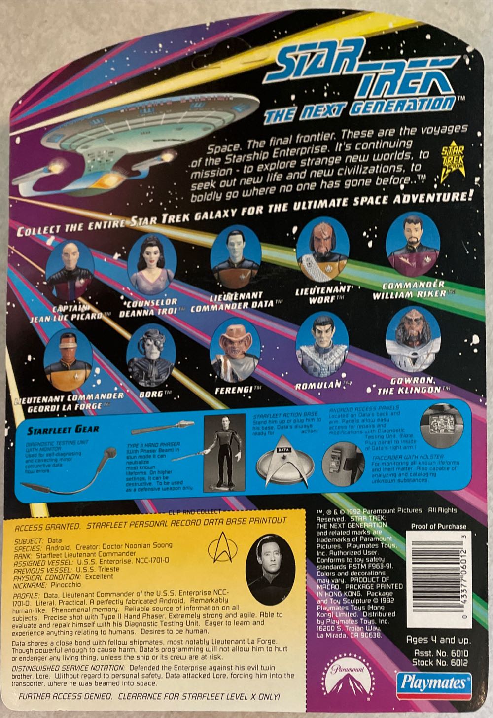 Playmates Star Trek The Next Generation Lieut. Cmdr. Data - Playmates (Star Trek: The Next Generation) action figure collectible [Barcode 043377060123] - Main Image 3