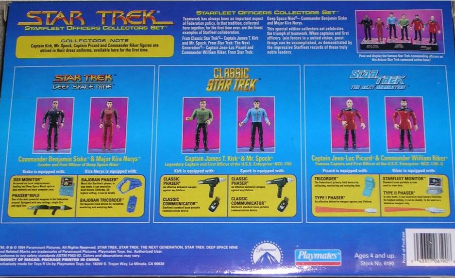 Starfleet Officers Collecters Set - Star Trek (Commander Benjamin Sisko , Major Kira Nerys , Captain James T. Kirk , Mr.Spock , Captain Jean-Luc Picard And Commander William Riker) - Playmates (Star Trek: The Next Generation) action figure collectible [Barcode 043377061908] - Main Image 2