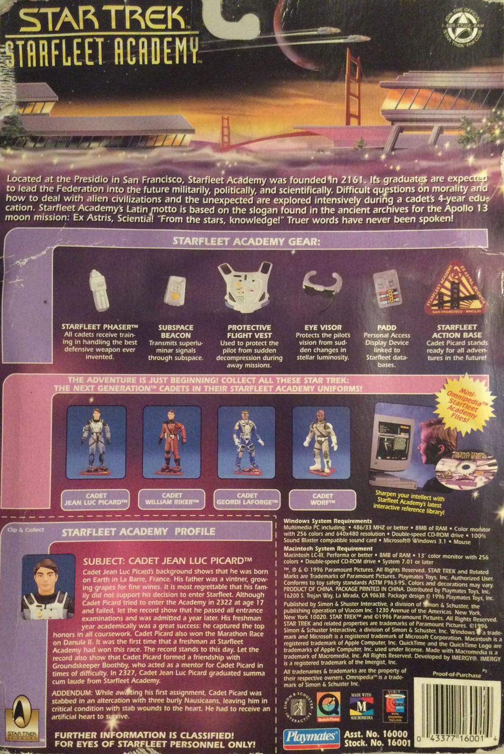 Cadet Jean-Luc Picard in Standard Issue Flight Training Suit - Playmates (Star Trek - Starfleet Academy) action figure collectible [Barcode 043377160014] - Main Image 2