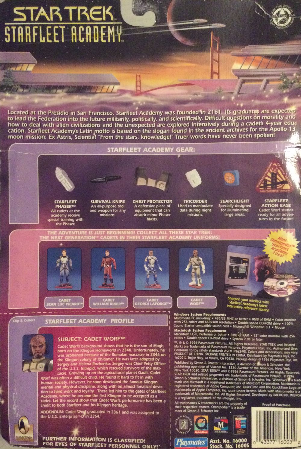 Cadet Worf In Starfleet Night Reconnaissance Suit - Playmates (Star Trek - Starfleet Academy) action figure collectible [Barcode 043377160052] - Main Image 2