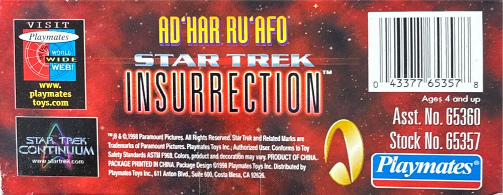 9” Ad’Har Ru’Afo - Playmates (Star Trek Insurrection) action figure collectible [Barcode 043377653578] - Main Image 3