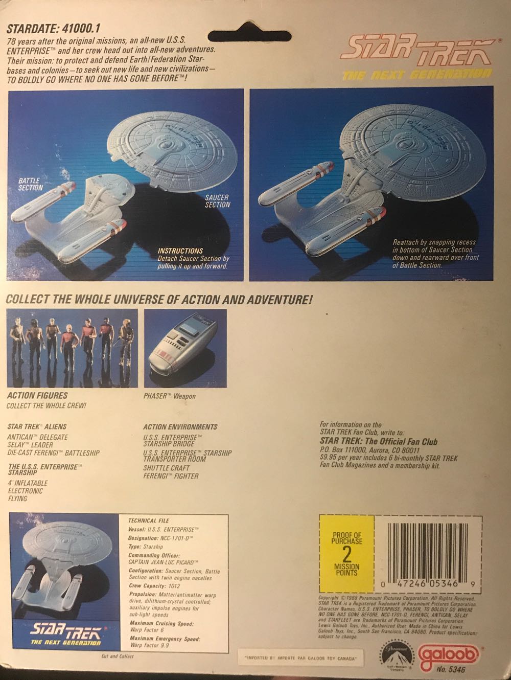 USS Enterprise NCC-1701-D - Galoob (Star Trek TNG) action figure collectible [Barcode 047246053469] - Main Image 2