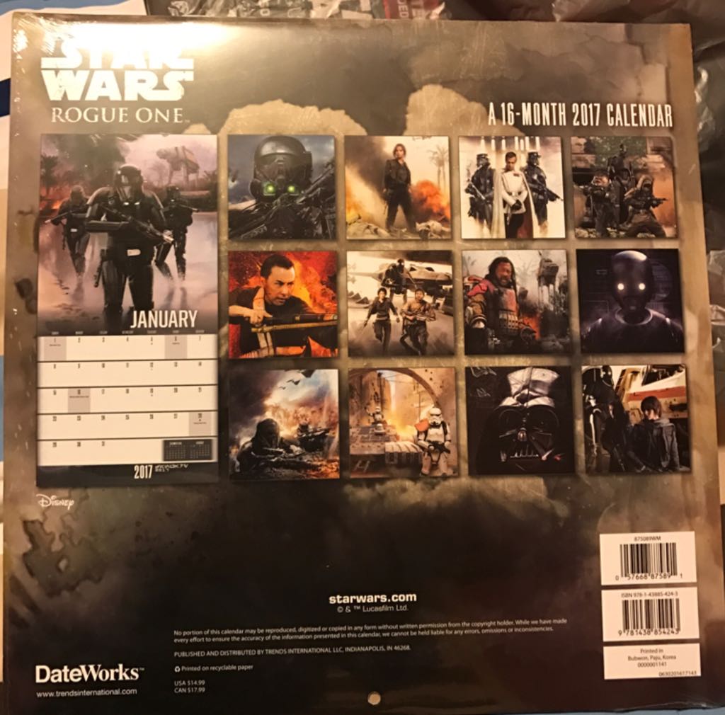 Rogue One 2017 Calendar  action figure collectible [Barcode 057668875891] - Main Image 2