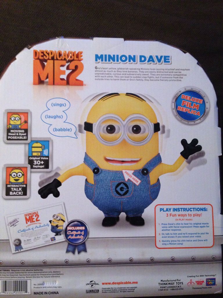 Despicable Me 2 9-inch Talking Figure - Minion Dave #zTS - Thinkway Toys (Despicable Me 2) action figure collectible [Barcode 064442200015] - Main Image 2