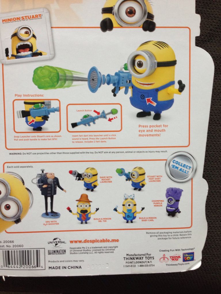 Despicable Me 2 Stuart With Fart Dart Launcher - Thinkway Toys (Despicable Me 2) action figure collectible [Barcode 064442200664] - Main Image 2