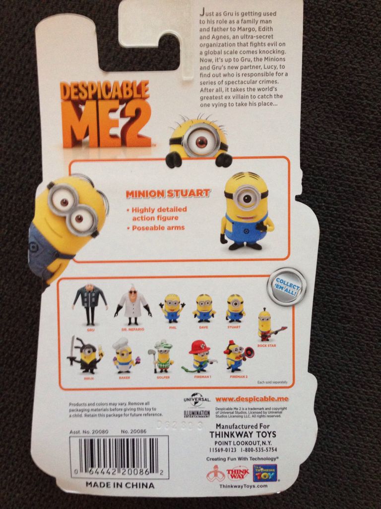 Despicable Me 2 - Minion Stuart - Thinkway Toys (Movies) action figure collectible [Barcode 064442200862] - Main Image 2
