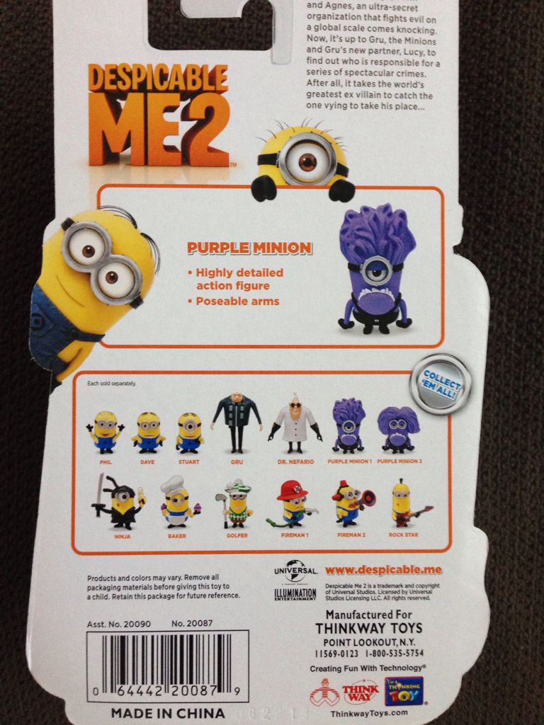 Minion, Purple - Thinkway Toys (Despicable Me 2) action figure collectible [Barcode 064442200879] - Main Image 2