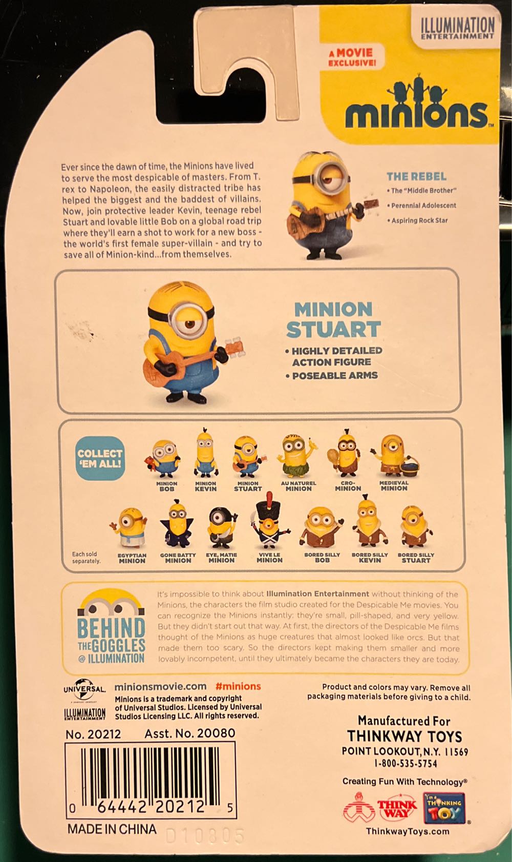 Minions Movie Poseable Minion Stuart - Thinkway Toys (Minions) action figure collectible [Barcode 064442202125] - Main Image 2