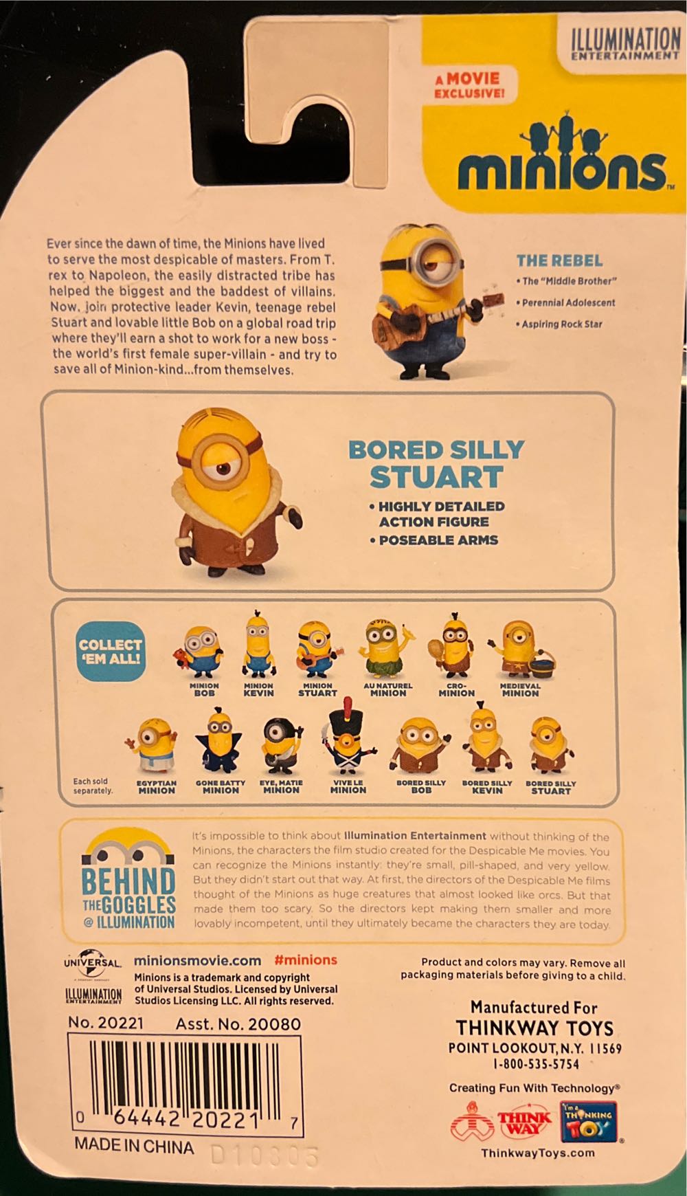 Minions Movie Poseable Bored Silly Stuart - Thinkway Toys (Minions) action figure collectible [Barcode 064442202217] - Main Image 2
