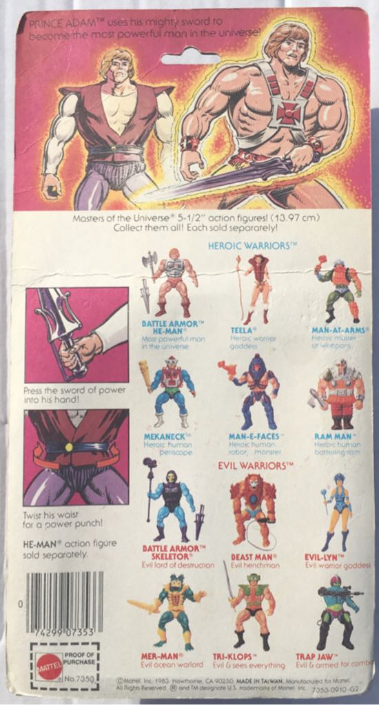 Prince Adam - Heroic ”Secret Identity” Of HE-MAN - Mattel (Masters Of The Universe) action figure collectible [Barcode 074299073533] - Main Image 2