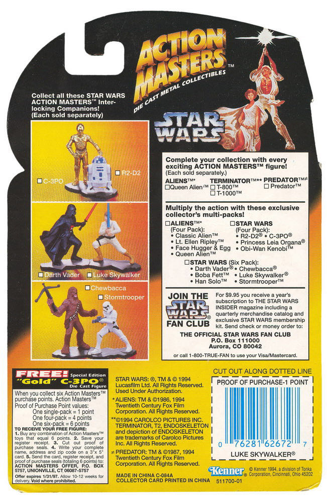 Action Masters - Luke Skywalker - Kenner (Action Masters) action figure collectible [Barcode 076281626727] - Main Image 2