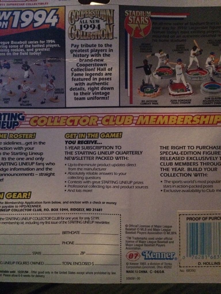 Dave Hollins - Hasbo / Kenner (Baseball) action figure collectible [Barcode 076281683508] - Main Image 2