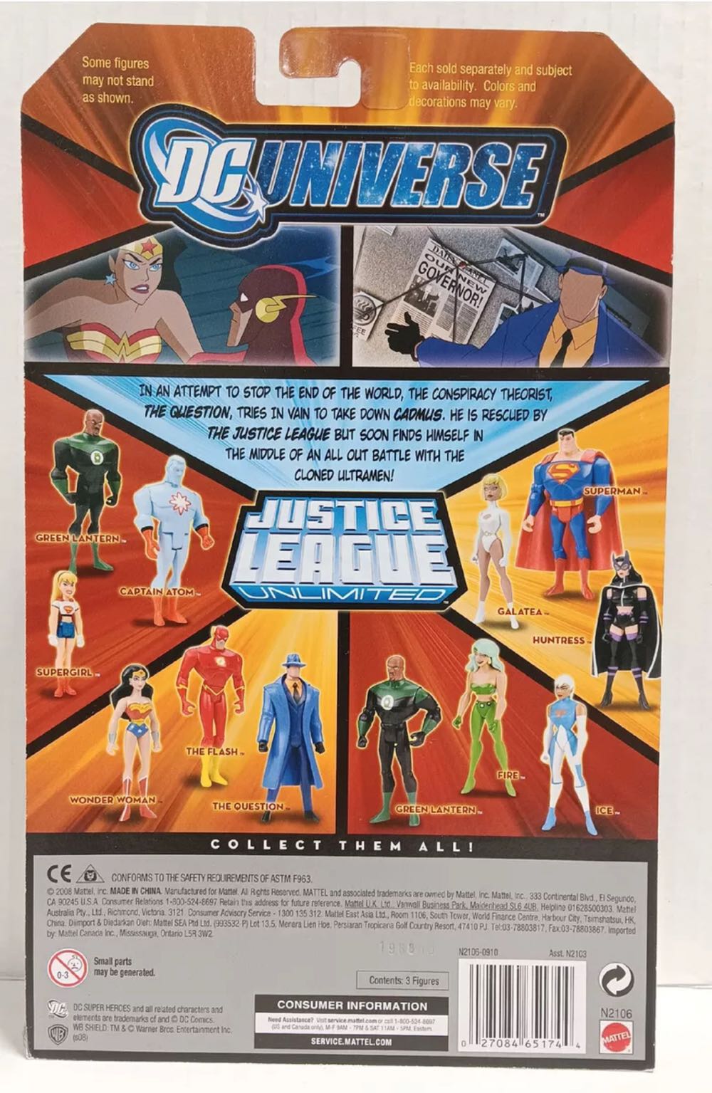 JLU 3-Pack Wonder Woman The Flash The Question - Mattel (Justice League Animated) action figure collectible [Barcode 027084651744] - Main Image 2