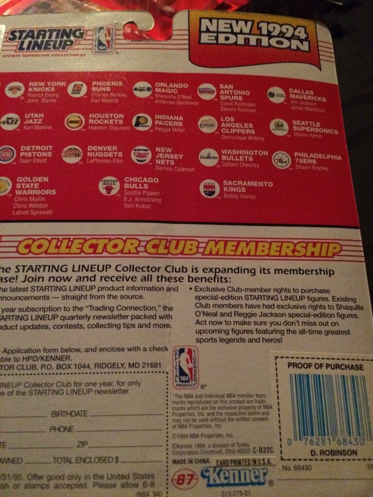 David Robinson - Kenner (Starting Lineup Basketball) action figure collectible [Barcode 076281684307] - Main Image 2