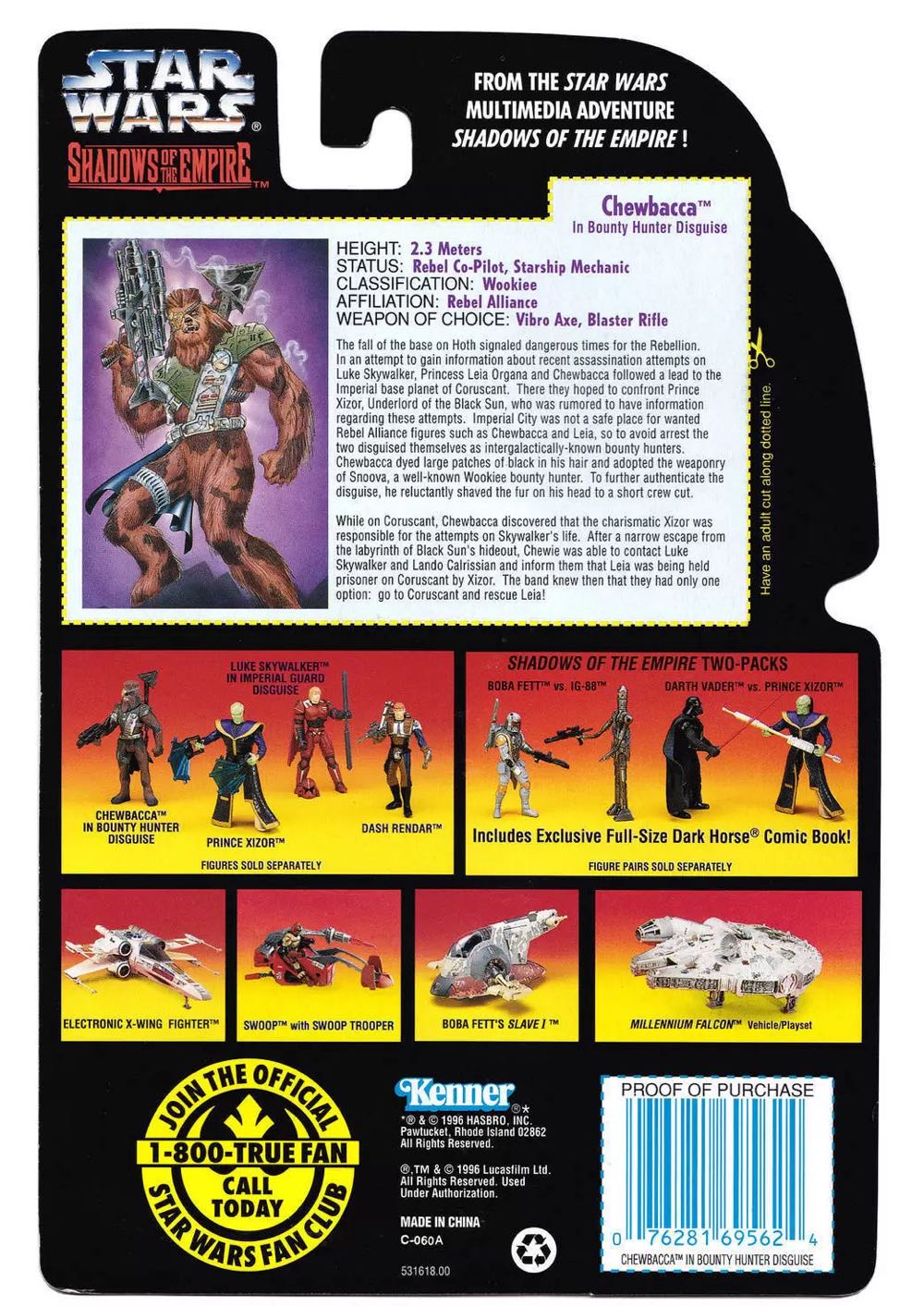 Chewbacca in Bounty Hunter Disguise with Vibro Ace and Heavy Blaster Rifle - Kenner/ Hasbro (Shadows Of The Empire) action figure collectible [Barcode 076281695624] - Main Image 4