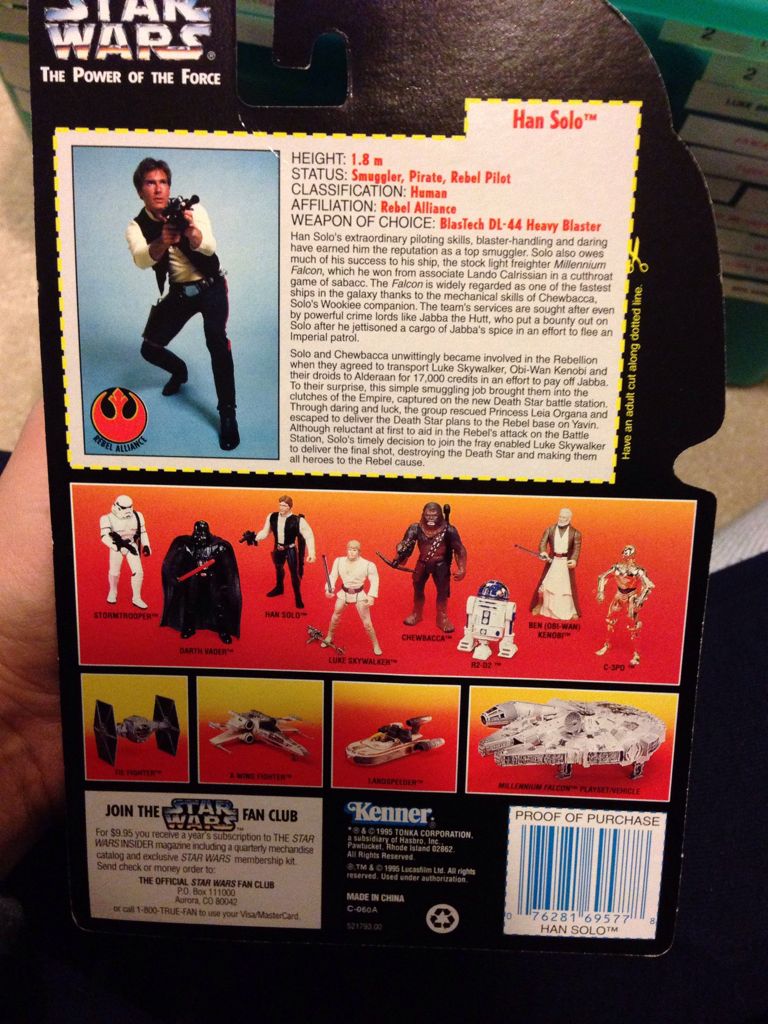 SW POTF - Red Card Han Solo - Hasbro (POTF2 3.75” 1995- 6: Orange) action figure collectible [Barcode 076281695778] - Main Image 2