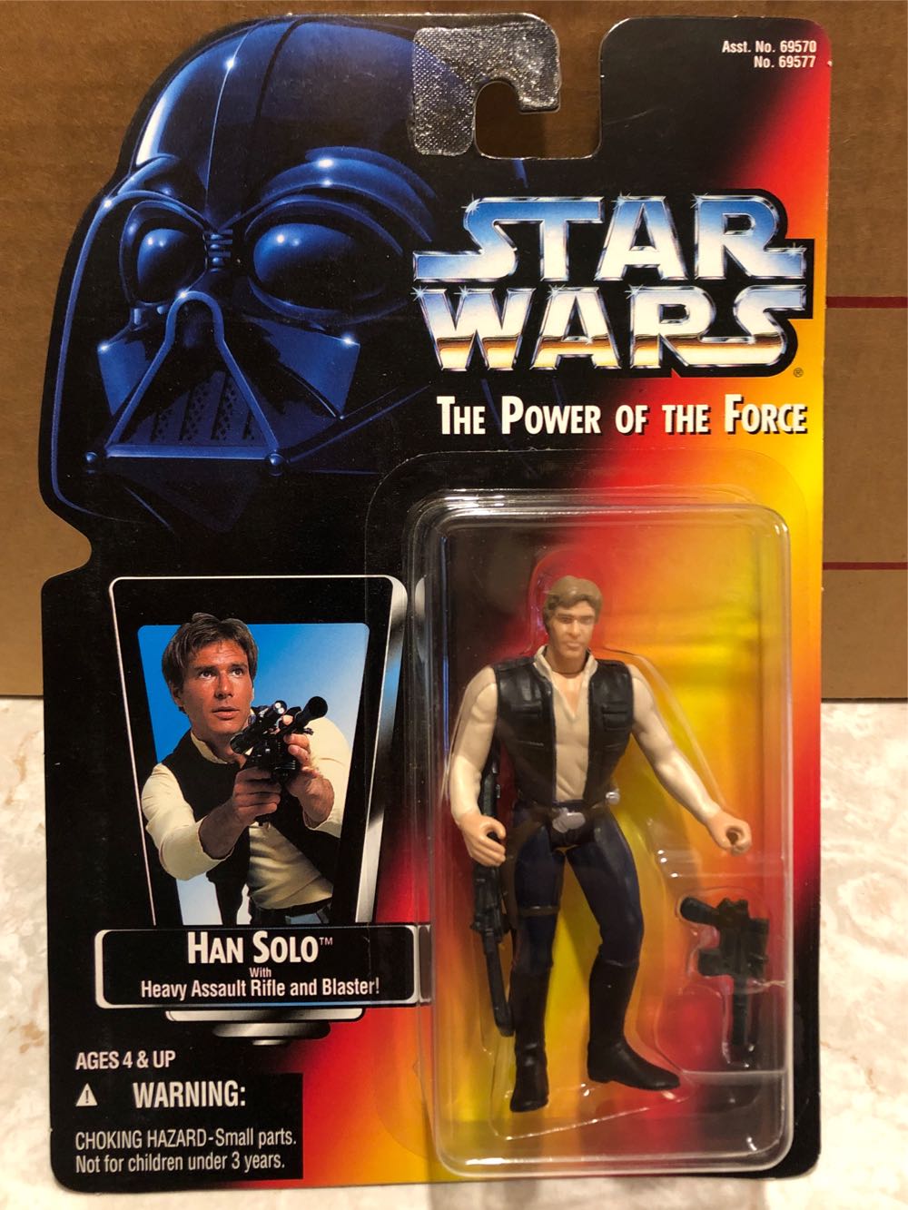 SW POTF - Red Card Han Solo - Hasbro (POTF2 3.75” 1995- 6: Orange) action figure collectible [Barcode 076281695778] - Main Image 3