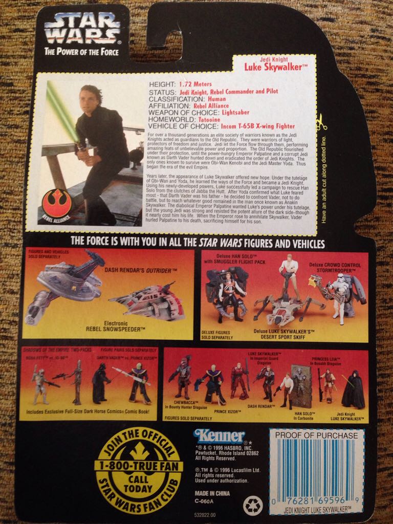 Jedi Knight Luke Skywalker (Tan Tunic) - Kenner / Hasbro (Star Wars - Power of the Force - Red Card) action figure collectible [Barcode 076281695969] - Main Image 2