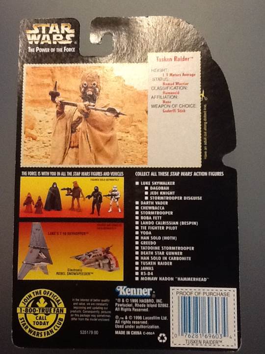 Tusken Raider w/ Gaderffi Stick Battle Club - Hasbro (POTF2 3.75” 1995- 6: Orange) action figure collectible [Barcode 076281696034] - Main Image 2