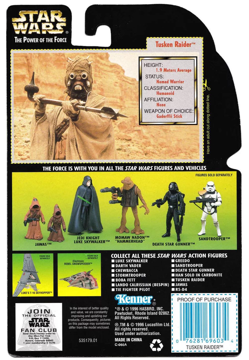 Tusken Raider w/ Gaderffi Stick Battle Club - Hasbro (POTF2 3.75” 1995- 6: Orange) action figure collectible [Barcode 076281696034] - Main Image 4