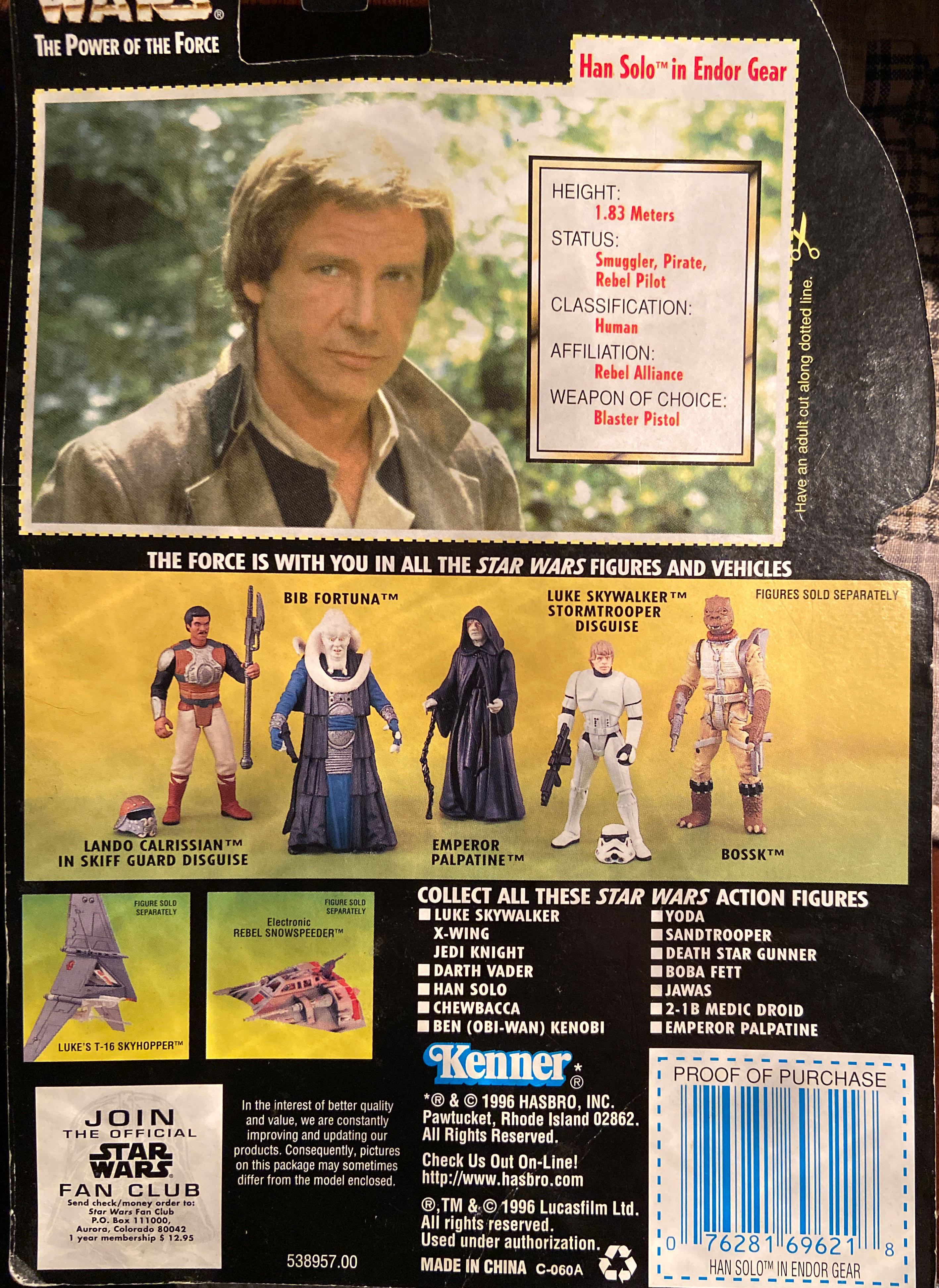 Han solo in endor gear * with blaster pistol & freeze frame action slide * star wars 1997 the power of the force action figure - Hasbo / Kenner (Star Wars - Power Of The Force) action figure collectible [Barcode 076281696218] - Main Image 3