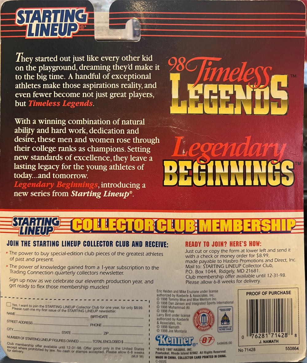 Joe Namath - STARTING LINEUP action figure collectible [Barcode 076281714288] - Main Image 2