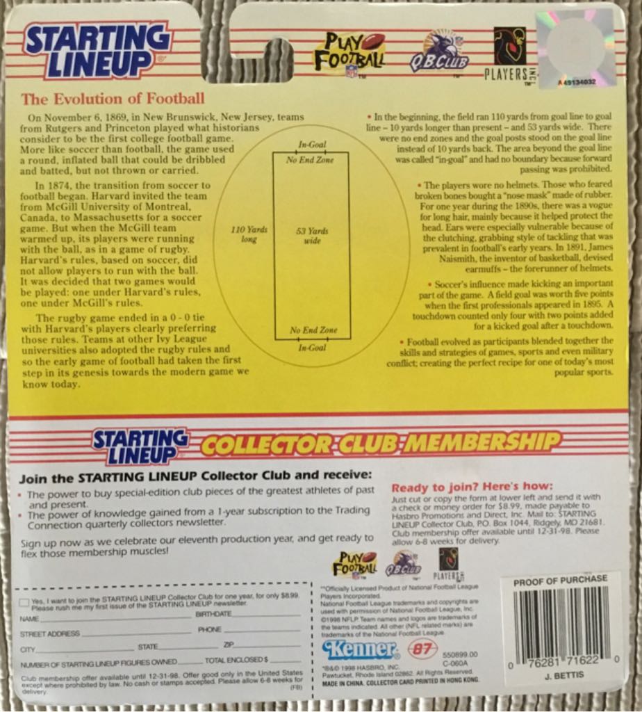 Jerome Bettis 98 - STARTING LINEUP (FOOTBALL) action figure collectible [Barcode 076281716220] - Main Image 2