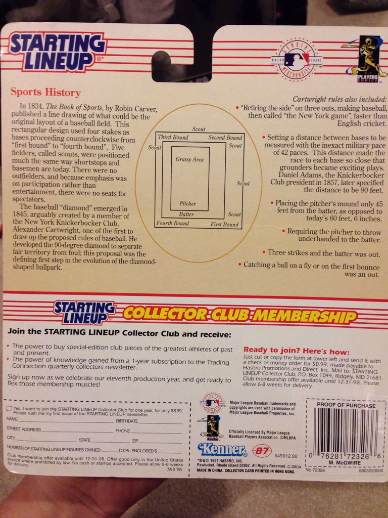 Baseball Mark McGuire  - Kenner (Starting lineup) action figure collectible [Barcode 076281723266] - Main Image 2