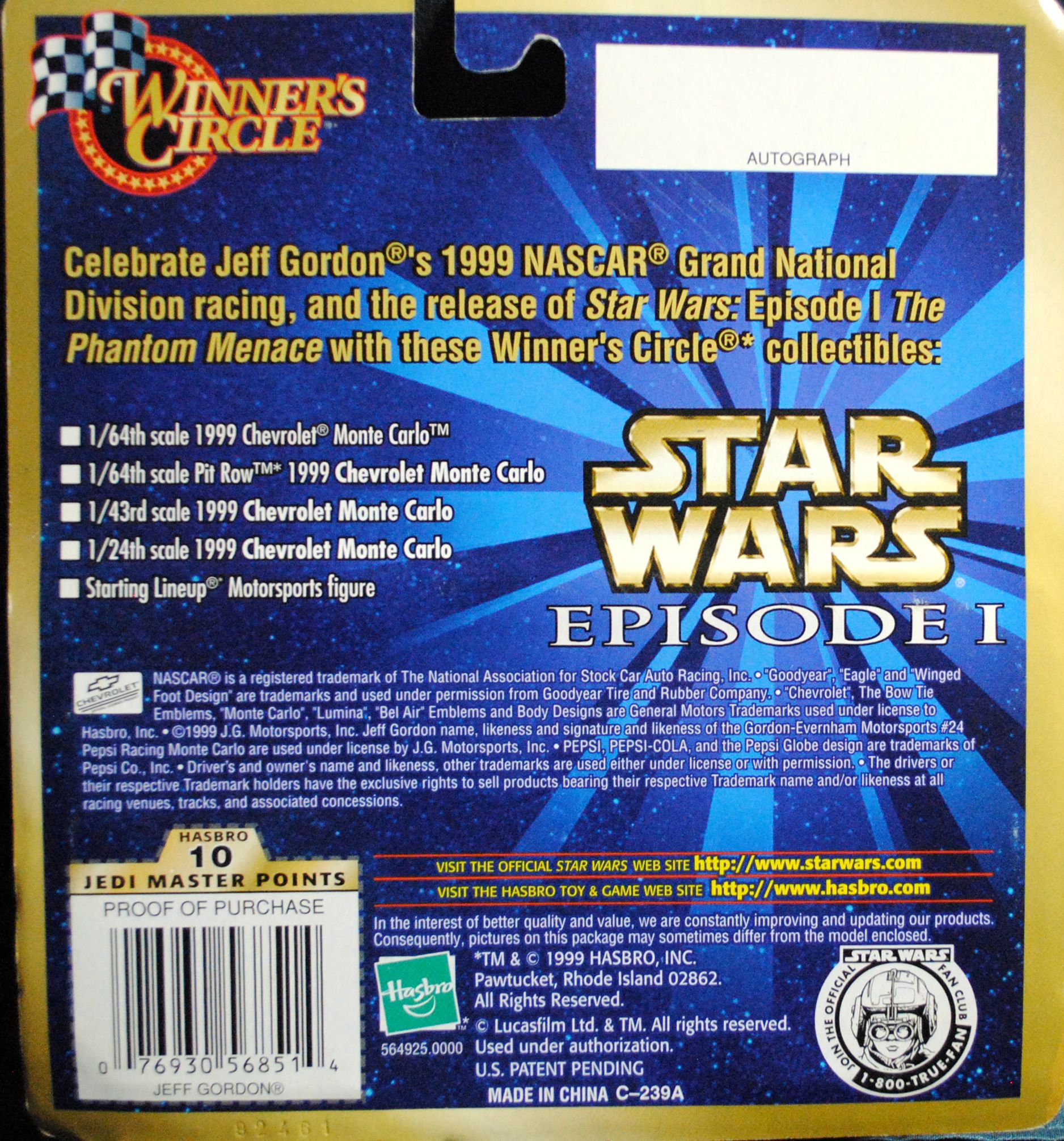 Nascar Jeff Gordon #24 1999 Chevrolet Monte Carlo 43rd Star Wars Episode I #3 - Hasbro (NASCAR Star Wars) action figure collectible [Barcode 076930568514] - Main Image 2