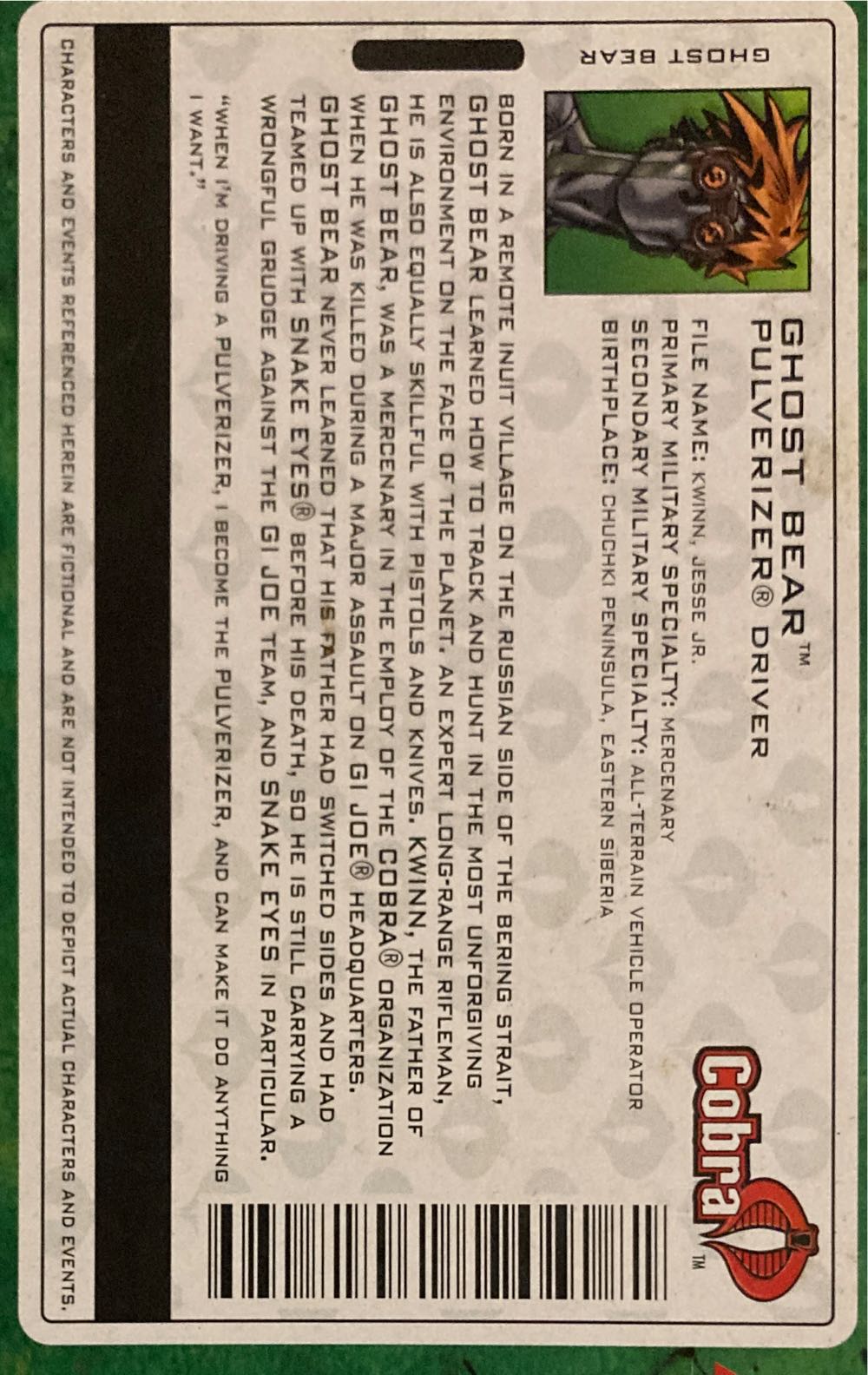 G.I. Joe- Valor vs Venom: Pulverized w/Ghost Bear - Hasbro (G.I. Joe: Valor vs Venom) action figure collectible [Barcode 076930601167] - Main Image 3