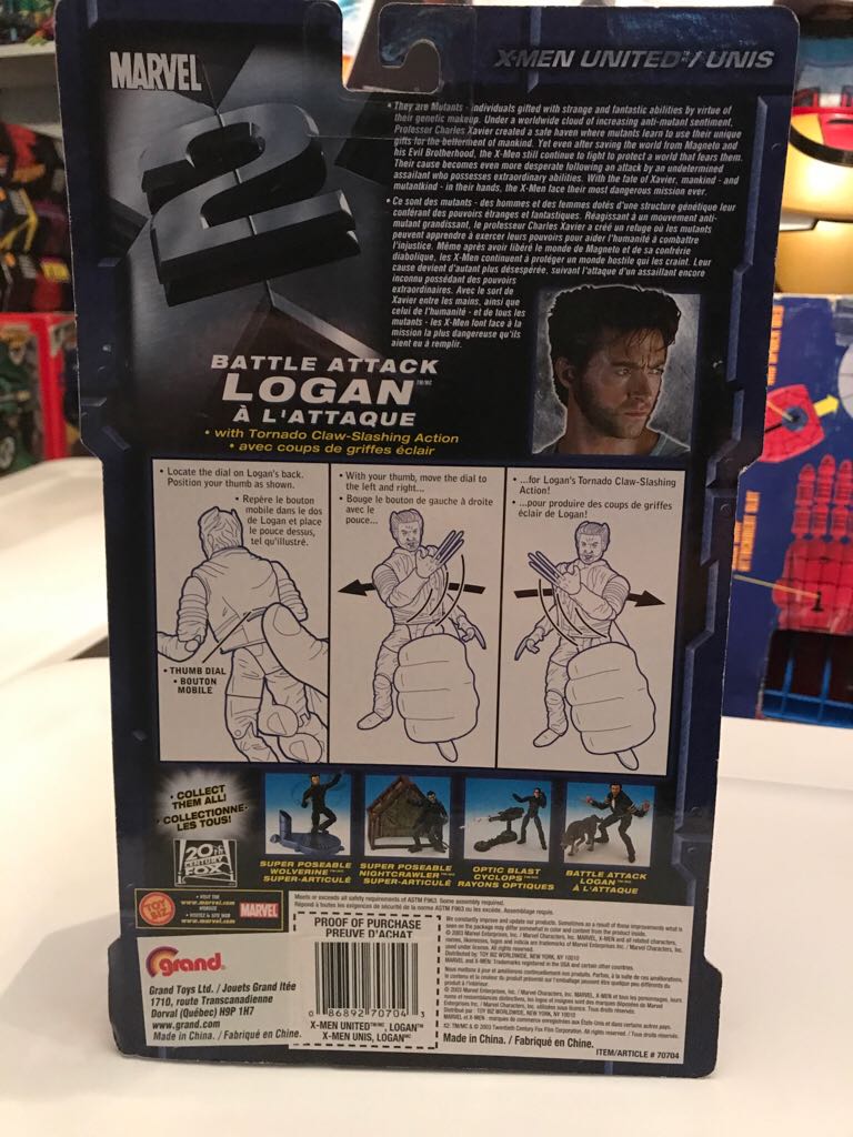 Wolverine - Battle Attack Logan - Toy Biz (X-Men 2: X-men United) action figure collectible [Barcode 086892707043] - Main Image 2
