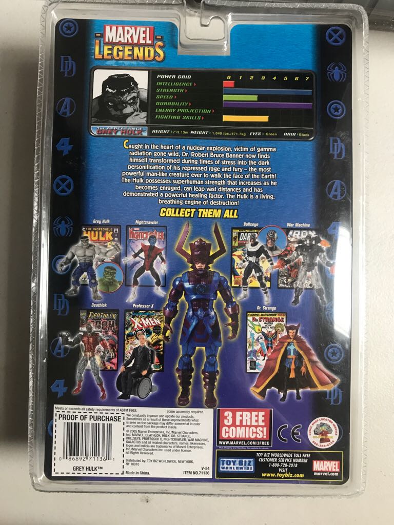 Hulk (1st Appearance Grey Variant) - Toy Biz (Marvel Legends) action figure collectible [Barcode 086892711361] - Main Image 2