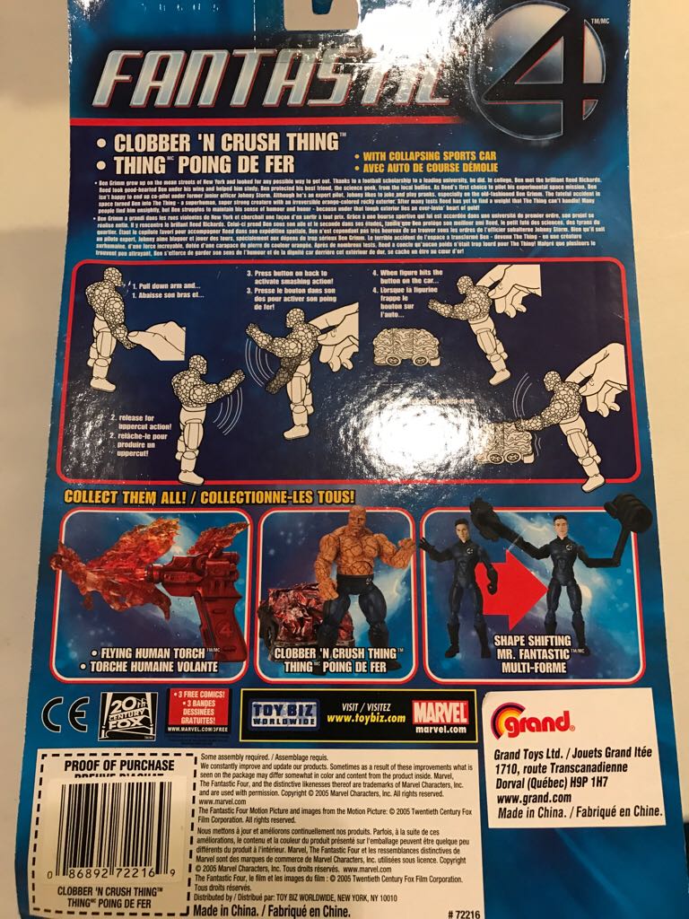 Thing - Toy Biz (Marvel (Fantastic Four - 2000s Movies)) action figure collectible [Barcode 086892722169] - Main Image 2