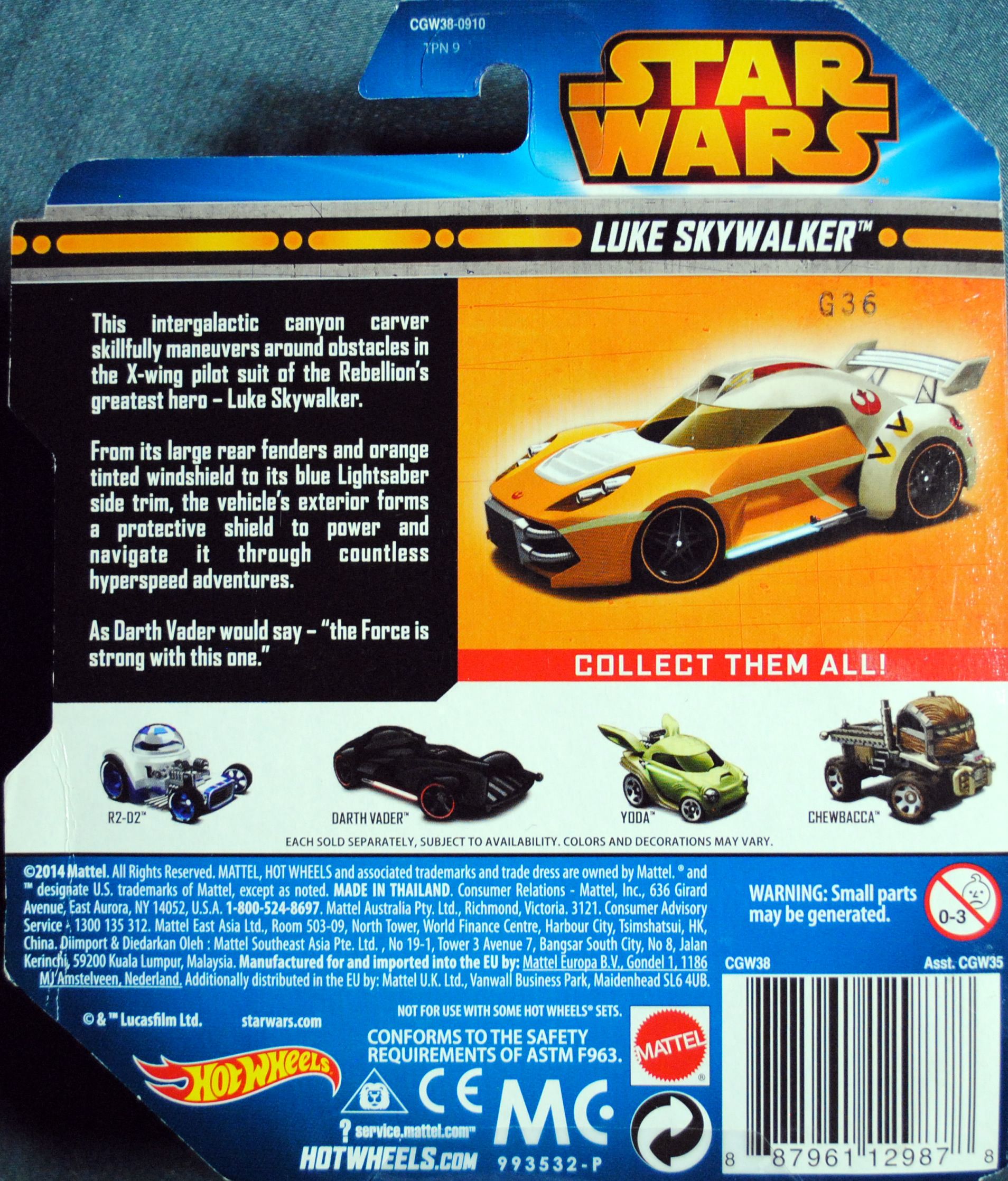 Hot Wheels Star Wars Character Luke Skywalker Blue - Hot Wheels from Mattel (Star Wars Hot Wheels Cars) action figure collectible [Barcode 0887961129878] - Main Image 2