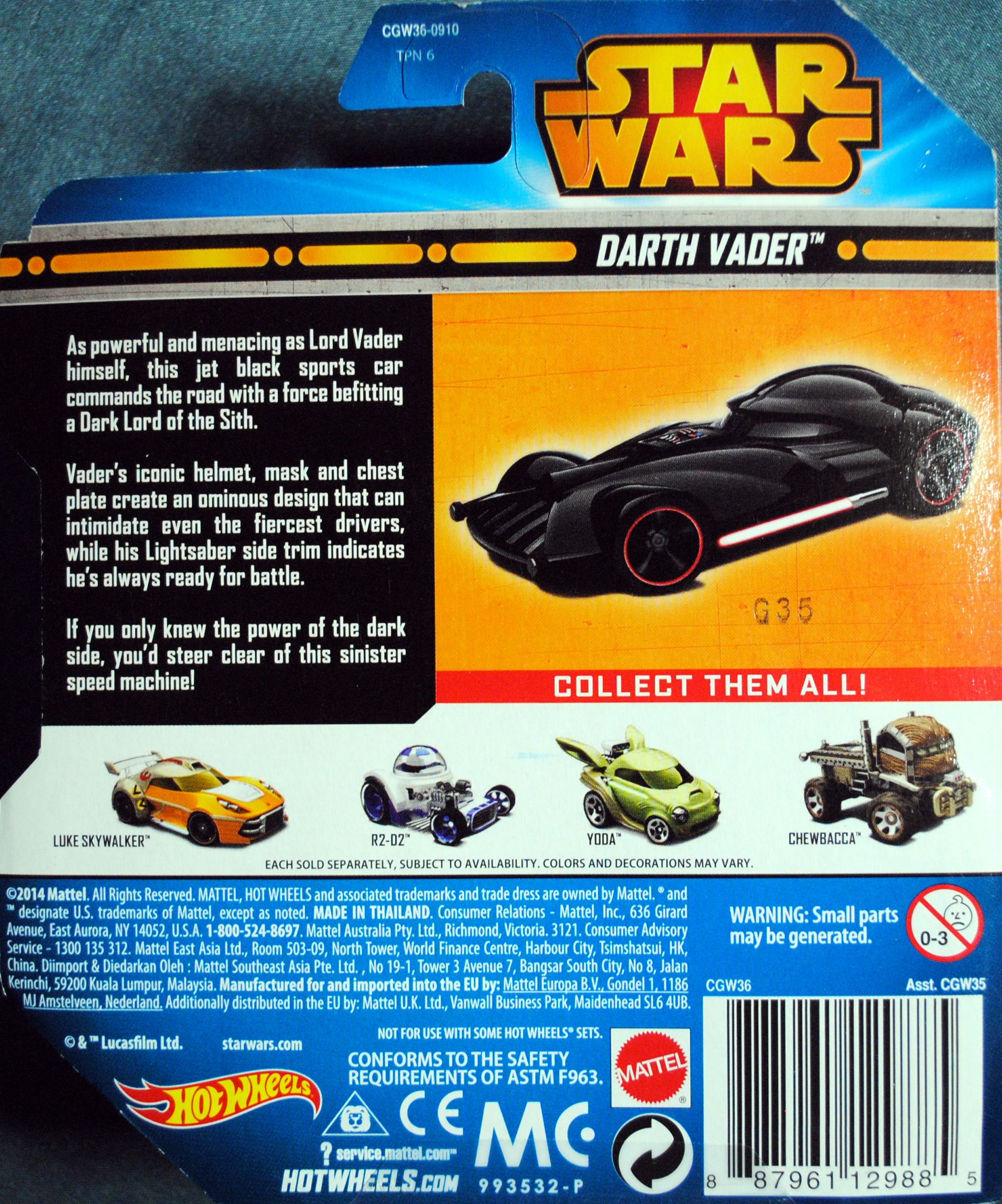 Hot Wheels Star Wars Character Darth Vader Blue - Hot Wheels from Mattel (Star Wars Hot Wheels) action figure collectible [Barcode 0887961129885] - Main Image 2