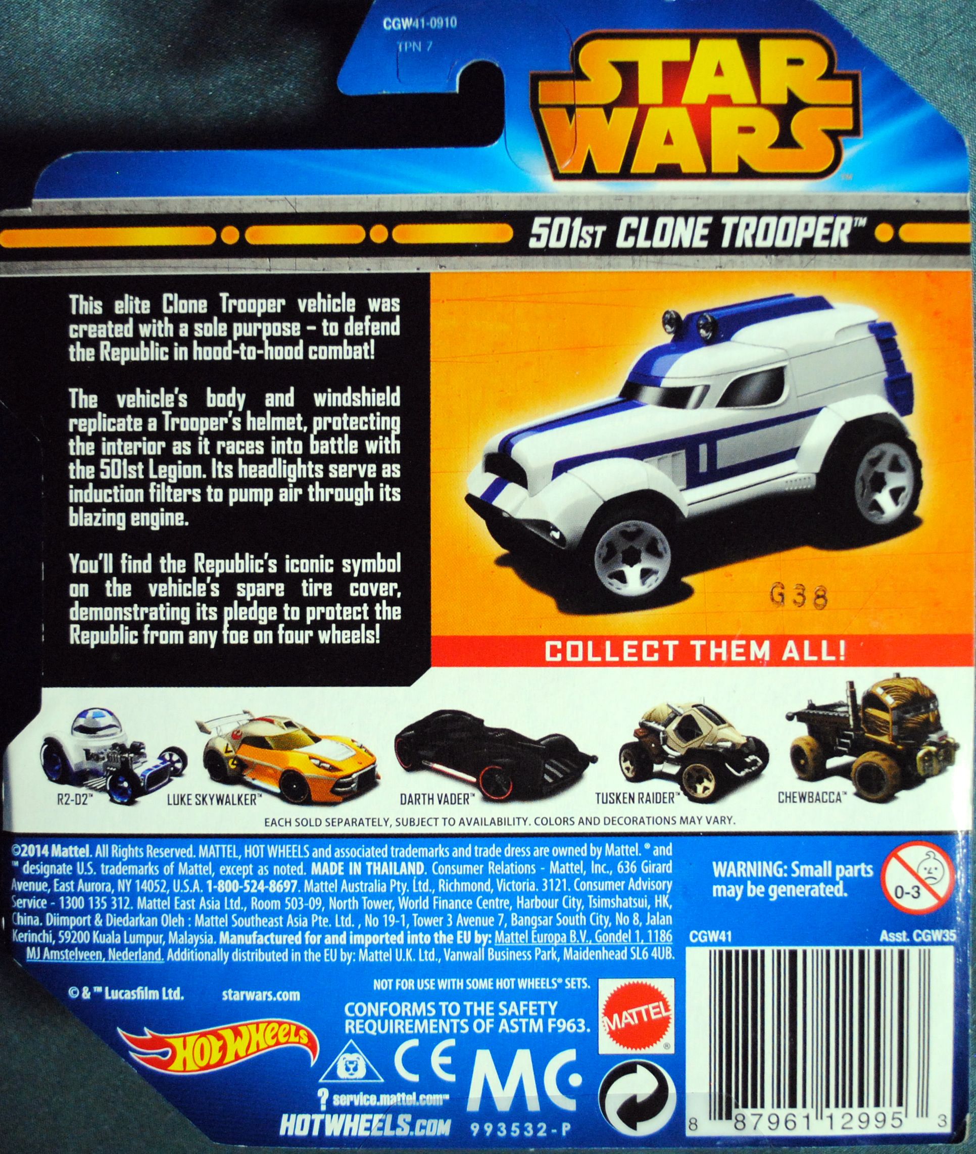 Hot Wheels Star Wars character 501st Clone Trooper Blue - Hot Wheels by Mattel (Star Wars Hot Wheels) action figure collectible [Barcode 0887961129953] - Main Image 2