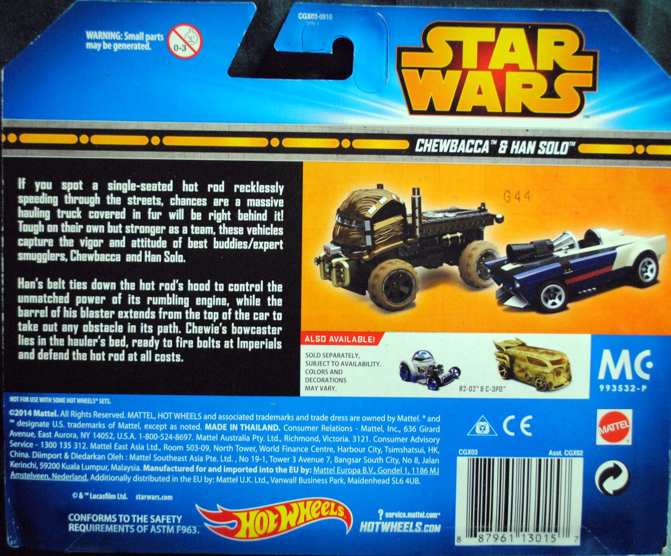Hot Wheels Star Wars Character two car pack Chewbacca & Han Solo Blue - Hot Wheels from Mattel (Star Wars Hot Wheels) action figure collectible [Barcode 0887961130157] - Main Image 2
