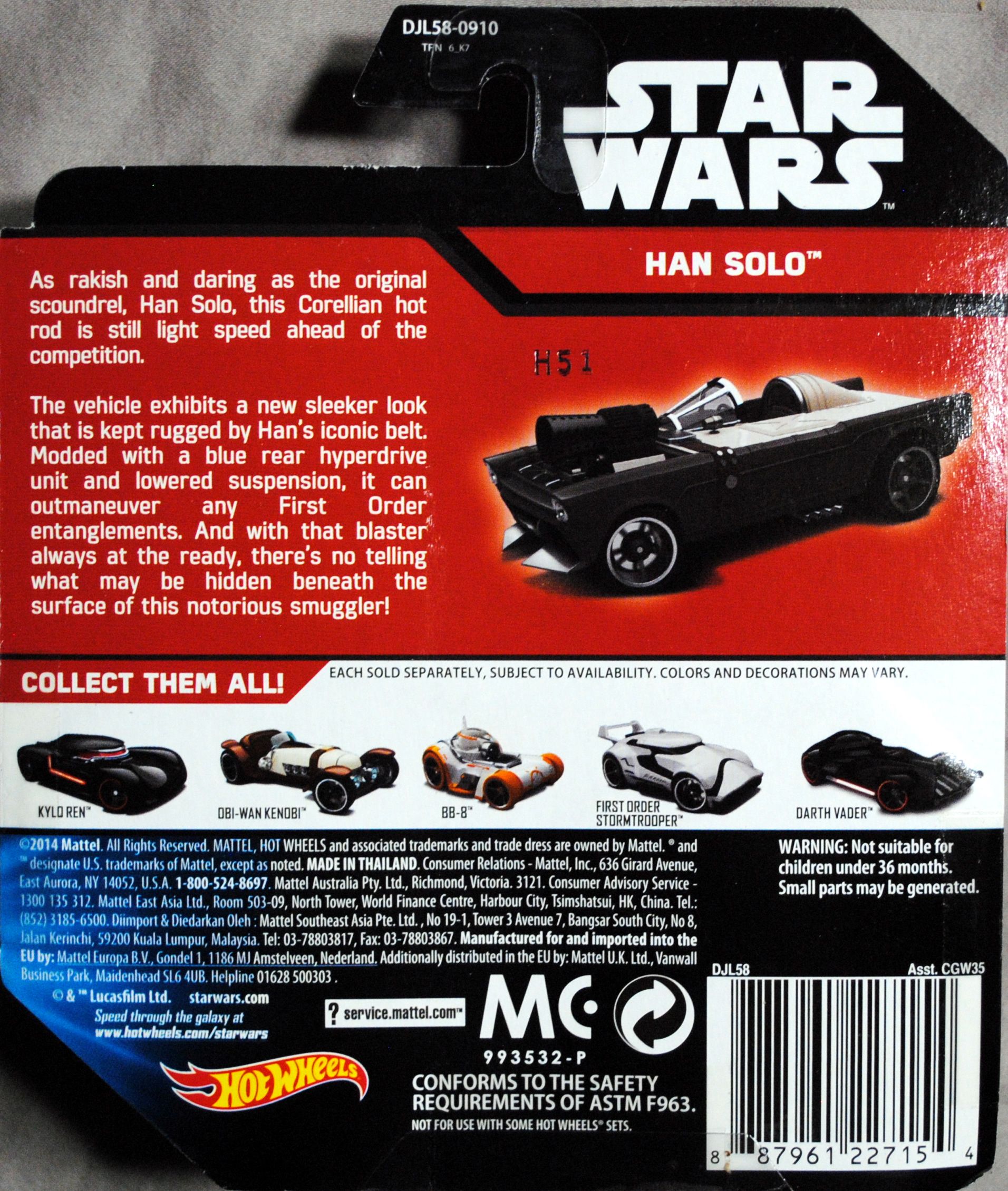 Hot Wheels Star Wars Character Han Solo TFA - Hot Wheels from Mattel (Star Wars Hot Wheels) action figure collectible [Barcode 0887961227154] - Main Image 2