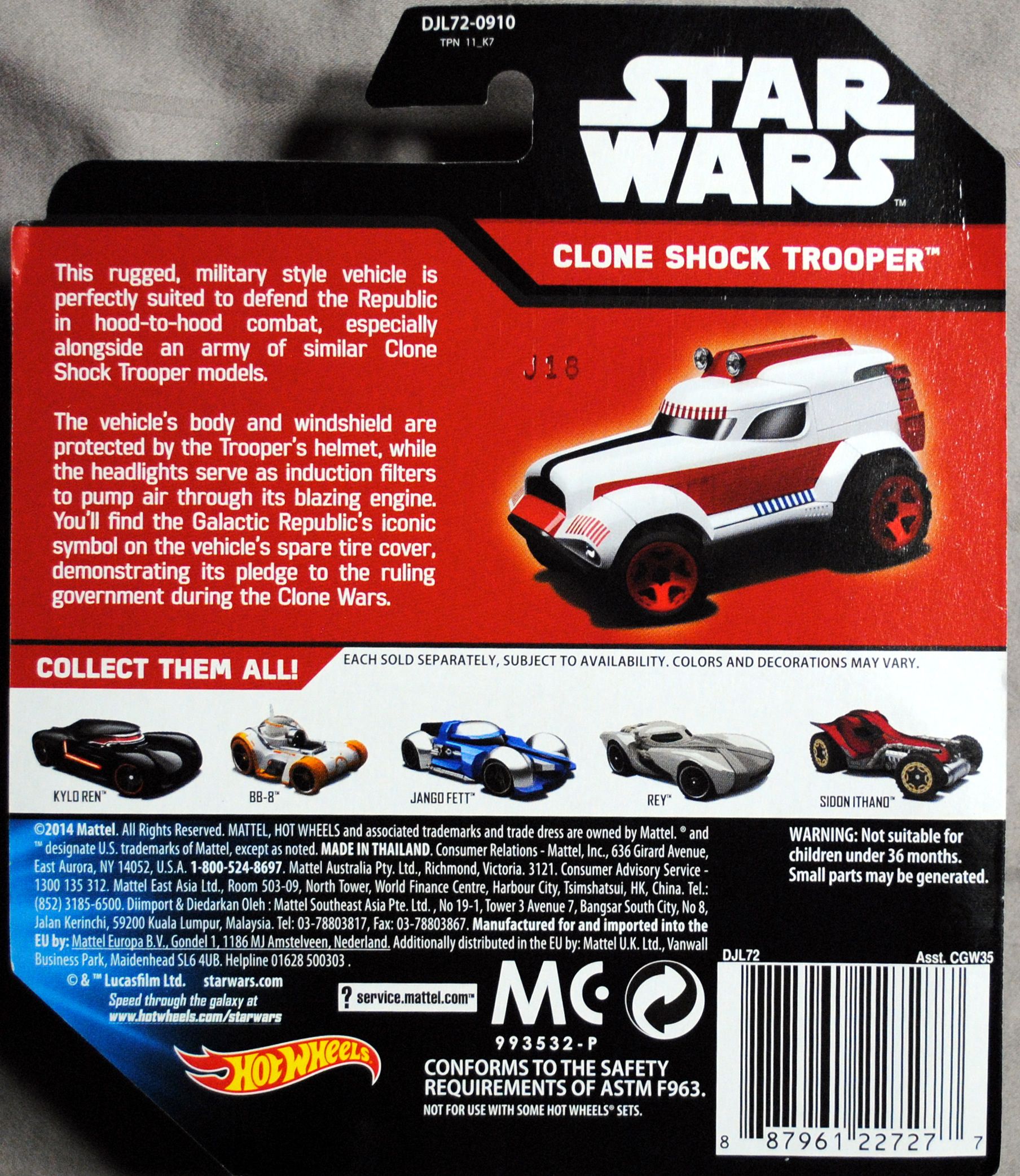 Hot Wheels Star Wars Character Clone Shock Trooper TFA - Hot Wheels from Mattel (Star Wars Hot Wheels) action figure collectible [Barcode 0887961227277] - Main Image 2