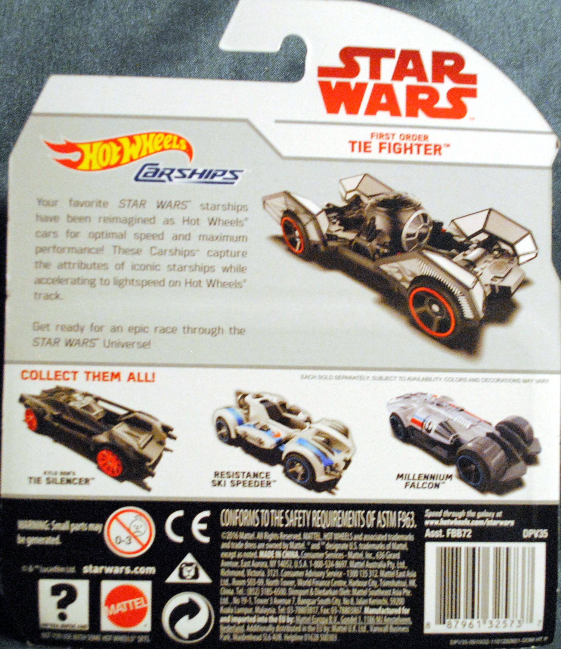 Hot Wheels Star Wars Carships First Order Tie Fighter Last Jedi - Hot Wheels from Mattel (Star Wars Hot Wheels) action figure collectible [Barcode 0887961325737] - Main Image 2