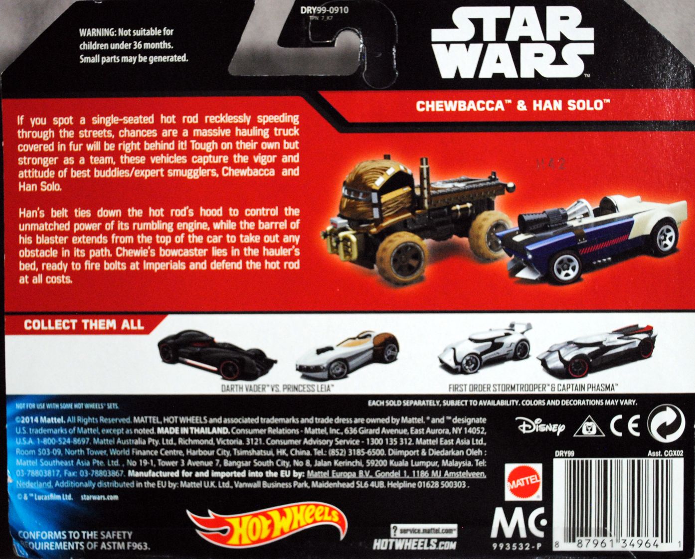 Hot Wheels Star Wars Character two car pack Chewbacca & Han Solo TFA - Hot Wheels from Mattel (Star Wars Hot Wheels) action figure collectible [Barcode 0887961349641] - Main Image 2