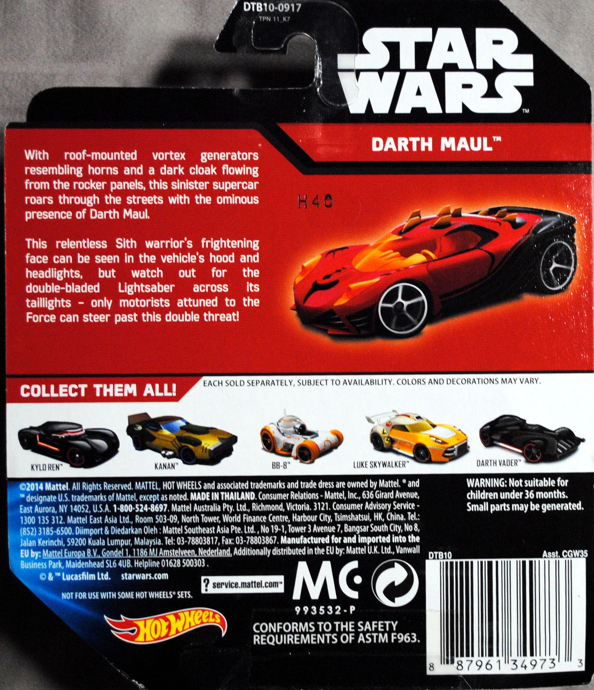 Hot Wheels Star Wars Character Darth Maul TFA TPM - Hot Wheels from Mattel (Star Wars Hot Wheels Cars) action figure collectible [Barcode 0887961349733] - Main Image 2