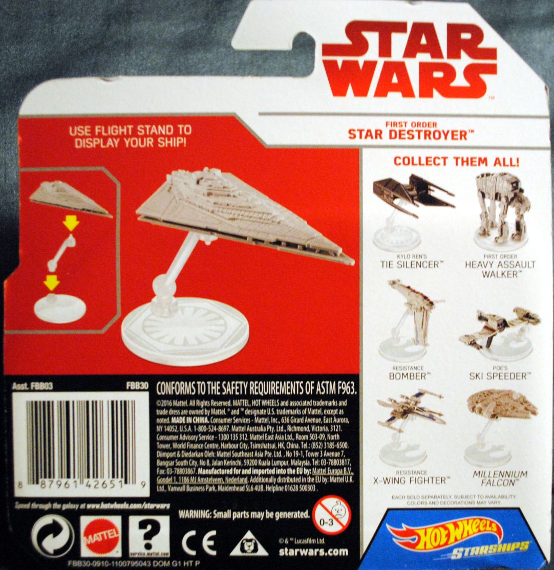 Hot Wheels Star Wars Vehicle First Order Star Destroyer LJ - Hot Wheels from Mattel (Star Wars Hot Wheels) action figure collectible [Barcode 0887961426519] - Main Image 2