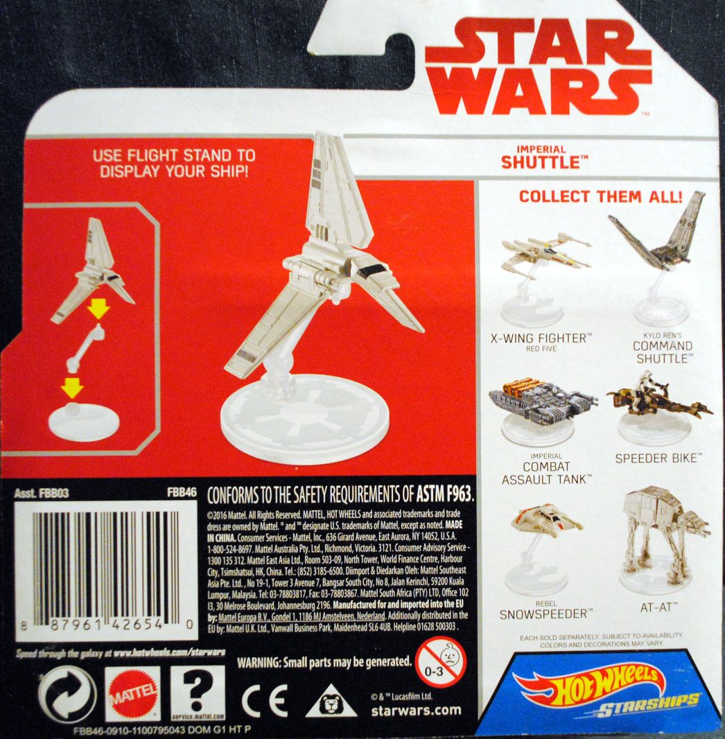 Hot Wheels Star Wars Vehicle Imperial Shuttle Last Jedi - Hot Wheels by Mattel (Star Wars Hot Wheels) action figure collectible [Barcode 0887961426540] - Main Image 2