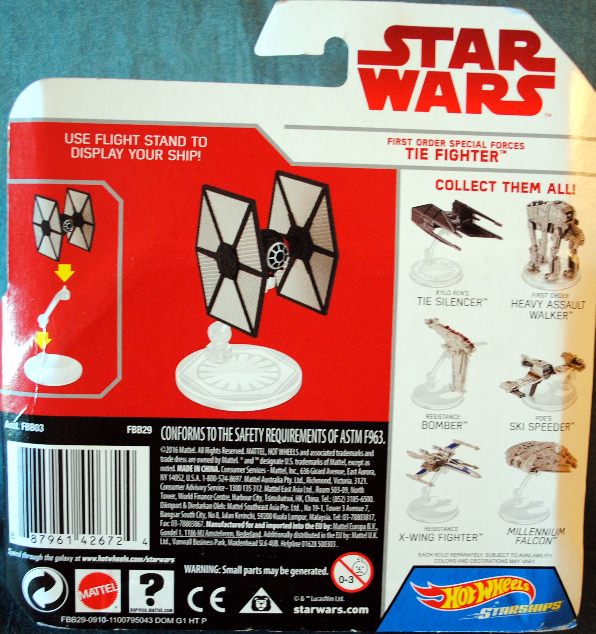 Hot Wheels Star Wars Vehicle First Order Special Forces Tie Fighter Last Jedi - Hot Wheels by Mattel (Star Wars Episode VIII The Last Jedi) action figure collectible [Barcode 0887961426724] - Main Image 2